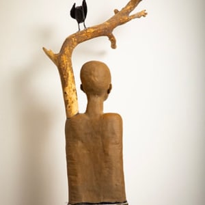 Untitled (Male Figure with Bird on Branch at Shoulder) by Susan Reinhart 