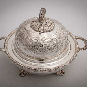 Untitled (Antique Round Footed English Lidded Silver Muffin Dish) by Artist Unknown 
