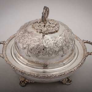 Untitled (Antique Round Footed English Lidded Silver Muffin Dish) by Artist Unknown 