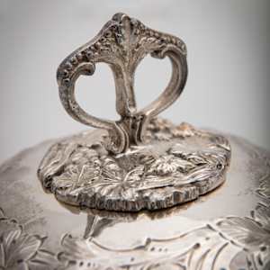 Untitled (Antique Round Footed English Lidded Silver Muffin Dish) by Artist Unknown 