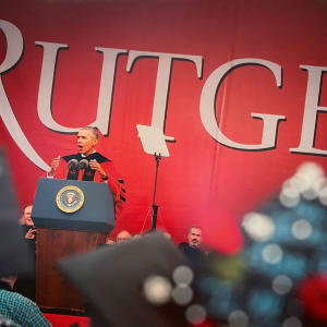 Untitled (President Obama speaking at Rutgers) by Roy Groething