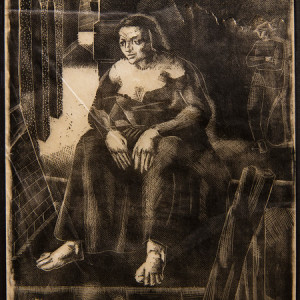 Untitled  (Seated Woman in Long Dress, Standing Man in Background Right 1) by Constance Mary Rowe also known as Sister Mary of the  Compassion, O.P. 