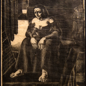 Untitled (Seated Woman in Long Dress, Standing Man in Background Right 2) by Constance Mary Rowe also known as Sister Mary of the  Compassion, O.P. 
