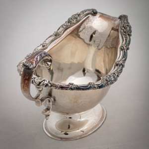 Untitled (Antique English Silver sauce Boat w/a Matching Tray) by Artist Unknown 