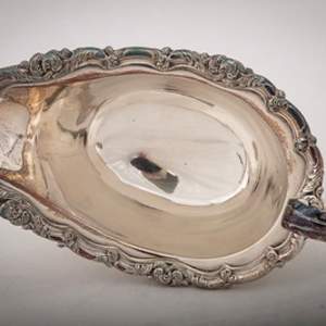Untitled (Antique English Silver sauce Boat w/a Matching Tray) by Artist Unknown 