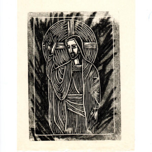Untitled (Jesus with Raised Right Hand--Uneven Black Ink on White Paper 1) by Maria Immaculata Tricholo also known as  Sister Mary Gemma of Jesus Crucified, O.P. 