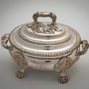 Untitled (Antique Oval Footed English Lidded Silver Sauce Bowl) by Artist Unknown, Image 12.