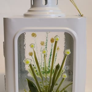 Lantern, Small with Murrini Flowers, White 