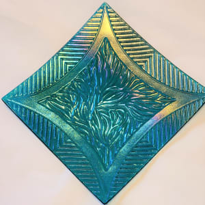 Large Textured Plate in Peacock Blue Irid by Kathy Kollenburn 