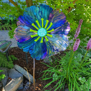 Garden Flower-Sky Blue Irid with Spring Green Stamens and Dichroic Center by Kathy Kollenburn 