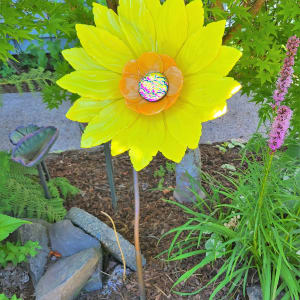 Garden Flower-Yellow with Orange Streaky Bowl and Dichroic Center by Kathy Kollenburn 