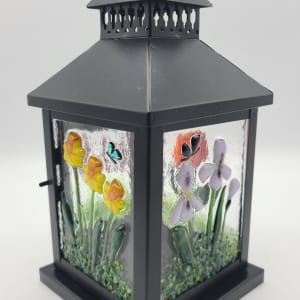 Lantern with Floral Panels, Black by Kathy Kollenburn 