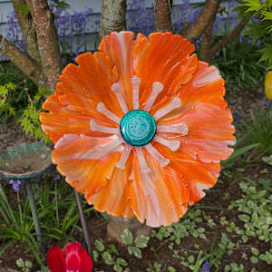 Garden Flower-Orange/White Streaky with White Streaky Stamens and Dichroic Center by Kathy Kollenburn 