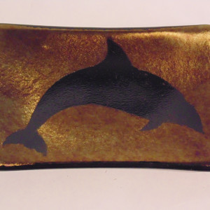 Soap Dish/Spoon Rest-Dolphin on Gold Irid by Kathy Kollenburn