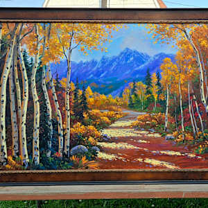 Golden Inspiration by Schaefer/Miles Fine Art Inc. Kevin D. Miles & Wendy Sue Schaefer-Miles  Image: "Golden Inspiration" Oil 30x60 Framed in Burl wood. 