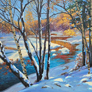 Golden Winter River Oil 30x48 by Schaefer/Miles Fine Art Inc. Kevin D. Miles & Wendy Sue Schaefer-Miles