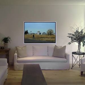 The Allem Family Farmstead by Peter Bonney Artist  Image: Allem Farmstead painting in situ in Marina's home