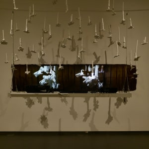 Reaper, Binder, Reinventor by Paddy Lamb  Image: Installation view from the exhibition "Dissecting Identities", Art Gallery of Grande Prairie, February 2022.