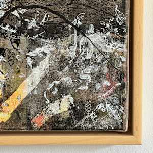 Curious Perspectives 14 by Victoria Johns Art  Image: Close up of a corner of the artwork in wood frame