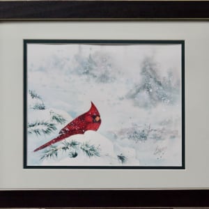 Cardinal on a Snow Covered Pine by Linda Eades Blackburn 