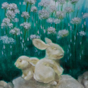 Chives and Stone Bunnies by Linda Eades Blackburn