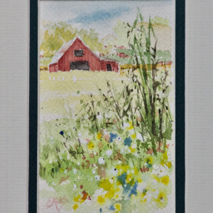 Red Barn and Wildflowers by Linda Eades Blackburn 