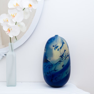 Matte Medium Blue Swirl Vase by Fred Kaemmer