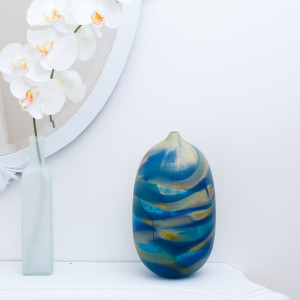 Matte Small Blue Swirl Vase by Fred Kaemmer