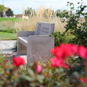 Thornton Veterans Memorial  Image: Memorial bench with surrounding landscaping.