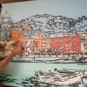 Un Dolce Viaggio by Brooke Harker  Image: painting the early stages of "Un Dolce Viaggio"