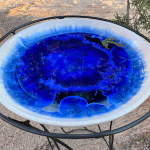 Blue with White Rim Birdbath by Nichole Vikdal 