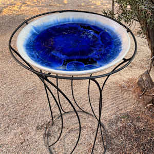 Blue with White Rim Birdbath by Nichole Vikdal