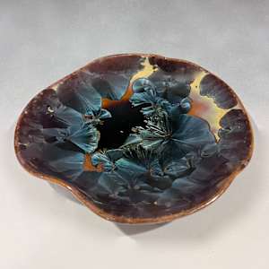Orange with Blue Crystals Sculpture Plate by Nichole Vikdal
