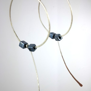 Hoops and Loops with Square Beads and Hammered Copper/Silver drops by Patricia C Vener 