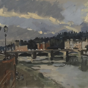 Ponte Grazie, Florence, plein air study, first light by Andrew Hird