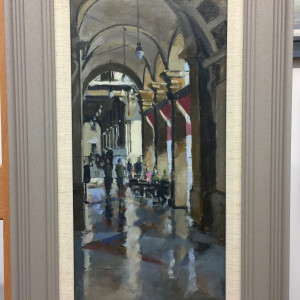 Arcades and cafes, Florence, plein air study by Andrew Hird 