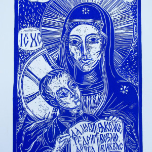 Holy Mother of God - blue ink by Gallina Todorova