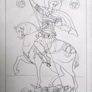 St Demetrius of Thessaloniki by Galina Todorova  Image: preliminary drawing on the board for the icon