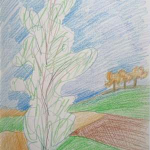 Colour pencils Lanscape with poplar three by Galina Todorova