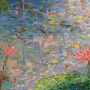 Morning Lilies by Barbara Aroney  Image: Morning Lilies Oil on canvas. 91.2X45.2cm. Detail