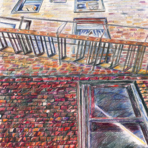 "Fire Escape on a Brick Building" by Candace Hardy