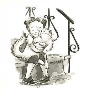 Justine with Cat on Stairs