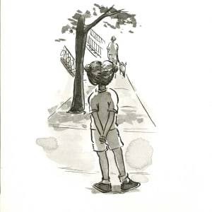 Justine Watching Pavel and Dog Walk Away, Image 1.