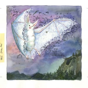 Zelda the too-pretty bat: Flying  Image: illustration, p05 from the picture book "Le chauve-souris qui pleurait d'être trop belle" text ©1999 Chrystine Brouillet ©Les éditions de la courte échelle, uncropped