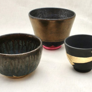 Gold Rain with Leather Ribbon by Wilhelmina Ceramics 