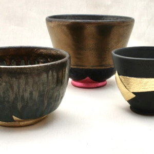 Gold Rain with Leather Ribbon by Wilhelmina Ceramics 