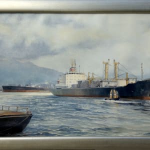 0952 - Untitled ( Docked Cargo Ship) by Robert McVittie (1935 - 2002)