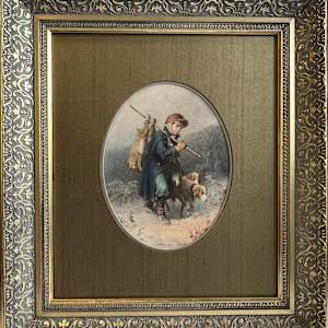 11372 - Boy Hunting Rabbits with dog, Image 1.