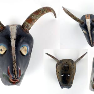 5056 - Antique hand carved wooden Mexican Goat Mask