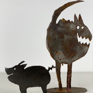 5155 - Pig and Cat metal sculpture 